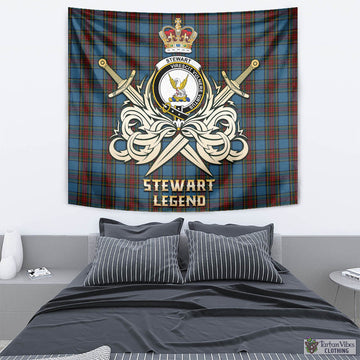 Stewart Royal Blue Tartan Tapestry with Clan Crest and the Golden Sword of Courageous Legacy