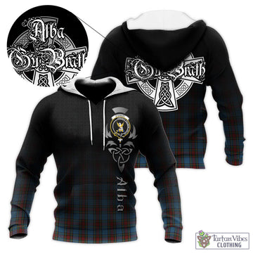 Stewart Royal Blue Tartan Knitted Hoodie Featuring Alba Gu Brath Family Crest Celtic Inspired