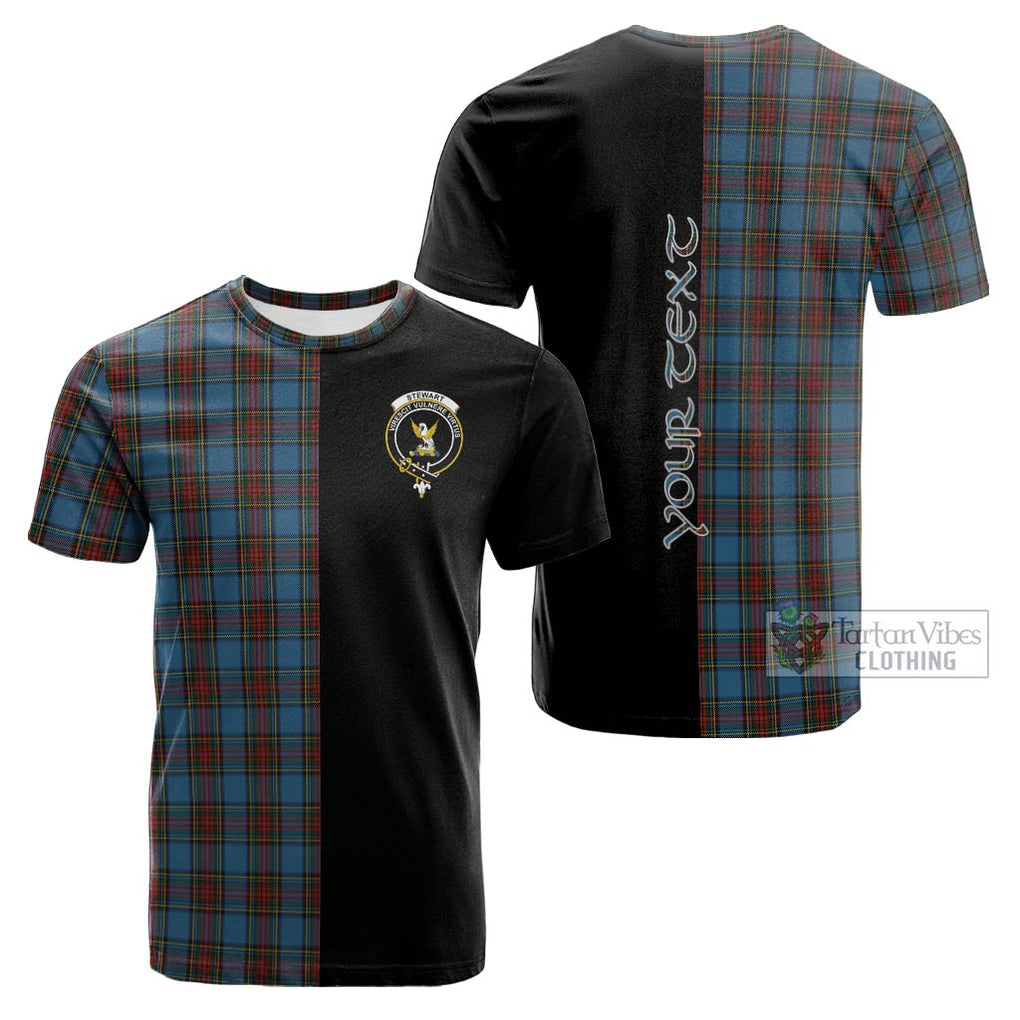 Tartan Vibes Clothing Stewart Royal Blue Tartan Cotton T-shirt with Family Crest and Half Of Me Style