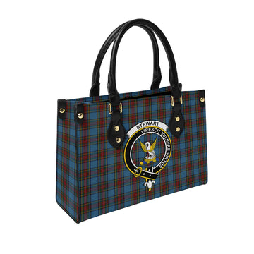 Stewart Royal Blue Tartan Leather Bag with Family Crest