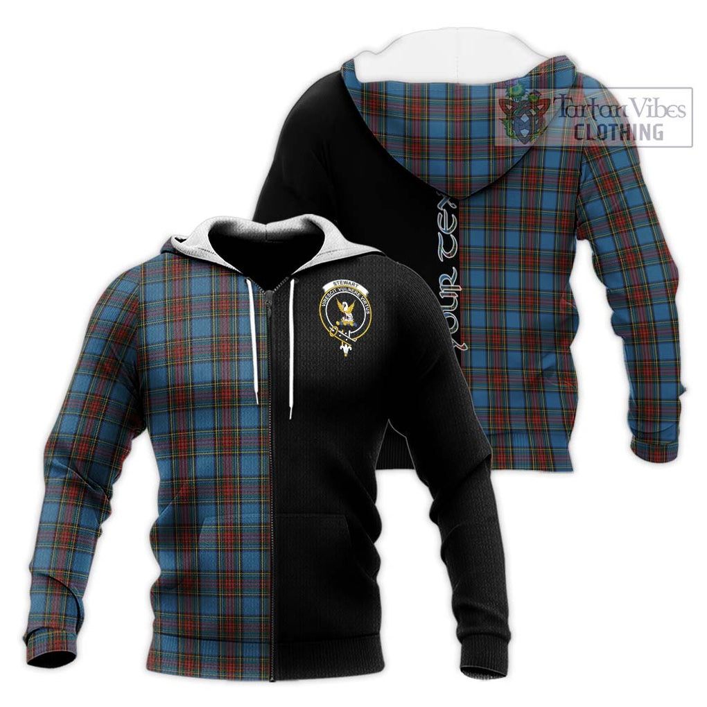 Stewart Royal Blue Tartan Knitted Hoodie with Family Crest and Half Of Me Style Unisex Knitted Zip Hoodie - Tartanvibesclothing Shop