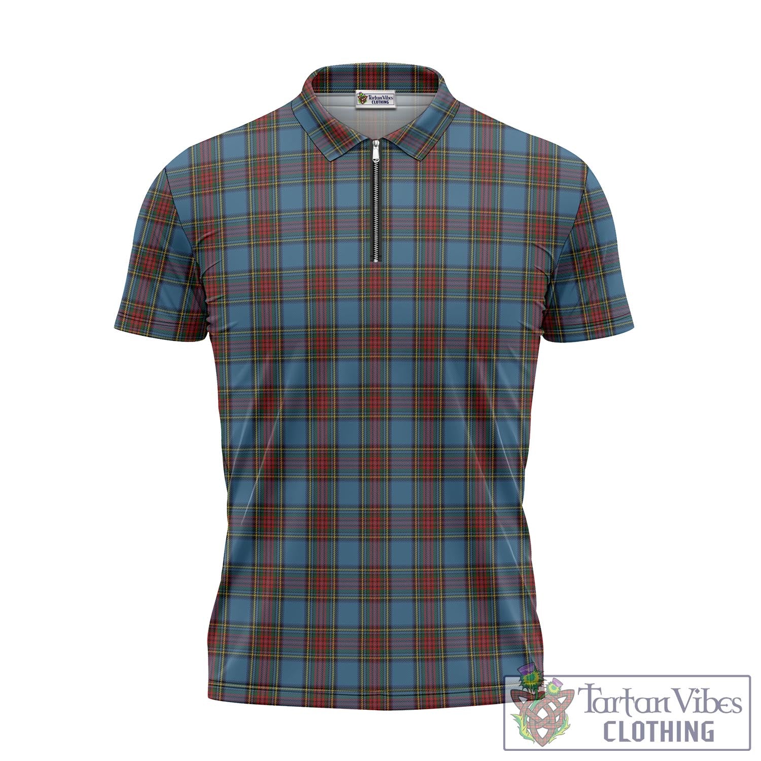 Tartan Vibes Clothing Stewart Royal Blue Tartan Zipper Polo Shirt