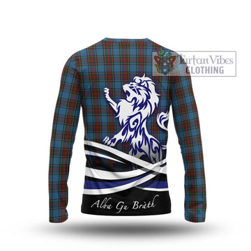 Stewart Royal Blue Tartan Long Sleeve T-Shirt with Alba Gu Brath Regal Lion Emblem