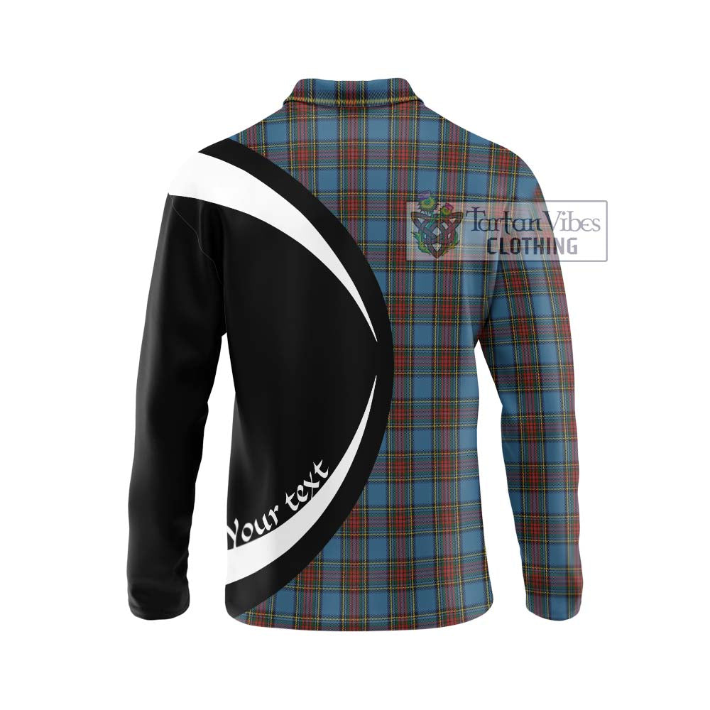 Stewart Royal Blue Tartan Long Sleeve Polo Shirt with Family Crest Circle Style - Tartan Vibes Clothing