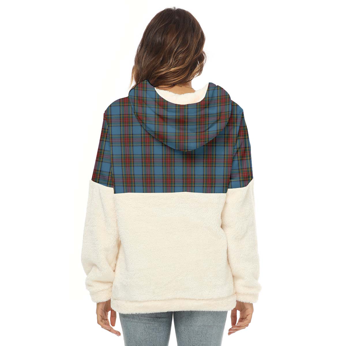 Stewart Royal Blue Tartan Women's Borg Fleece Hoodie With Half Zip - Tartan Vibes Clothing