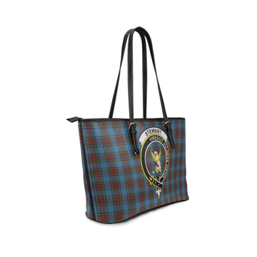 Stewart Royal Blue Tartan Leather Tote Bag with Family Crest