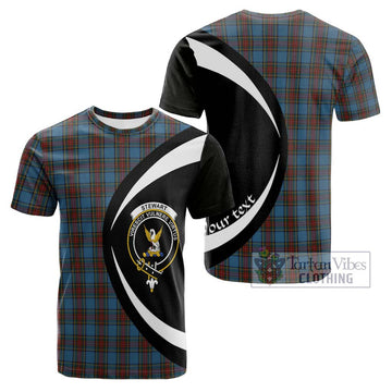 Stewart Royal Blue Tartan Cotton T-shirt with Family Crest Circle Style