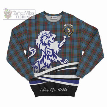 Stewart Royal Blue Tartan Sweatshirt with Alba Gu Brath Regal Lion Emblem