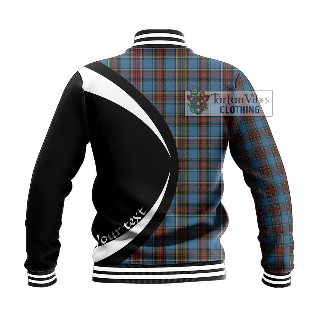 Stewart Royal Blue Tartan Baseball Jacket with Family Crest Circle Style - Tartan Vibes Clothing