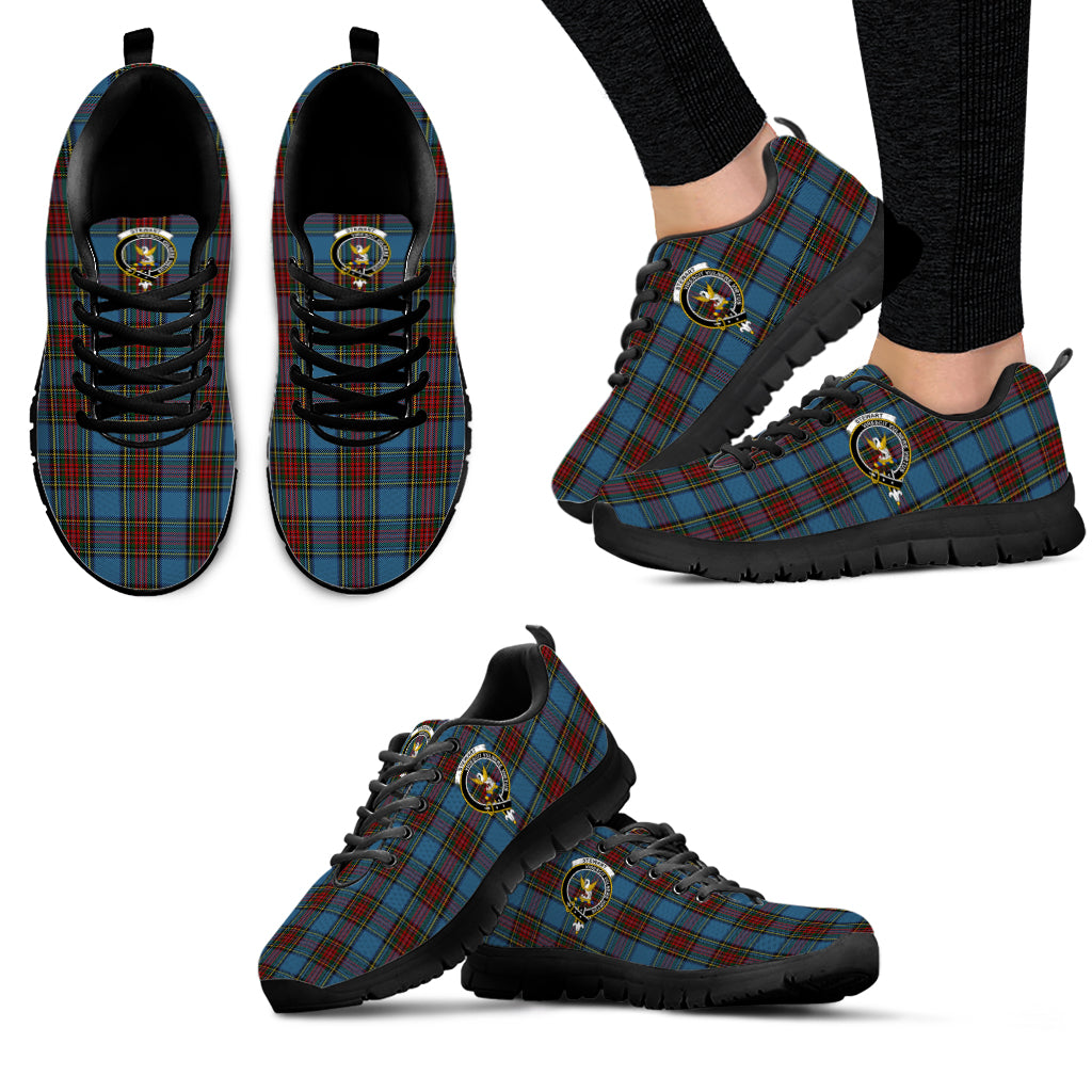 Stewart Royal Blue Tartan Sneakers with Family Crest - Tartan Vibes Clothing