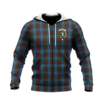 Stewart Royal Blue Tartan Knitted Hoodie with Family Crest