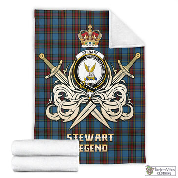 Stewart Royal Blue Tartan Blanket with Clan Crest and the Golden Sword of Courageous Legacy