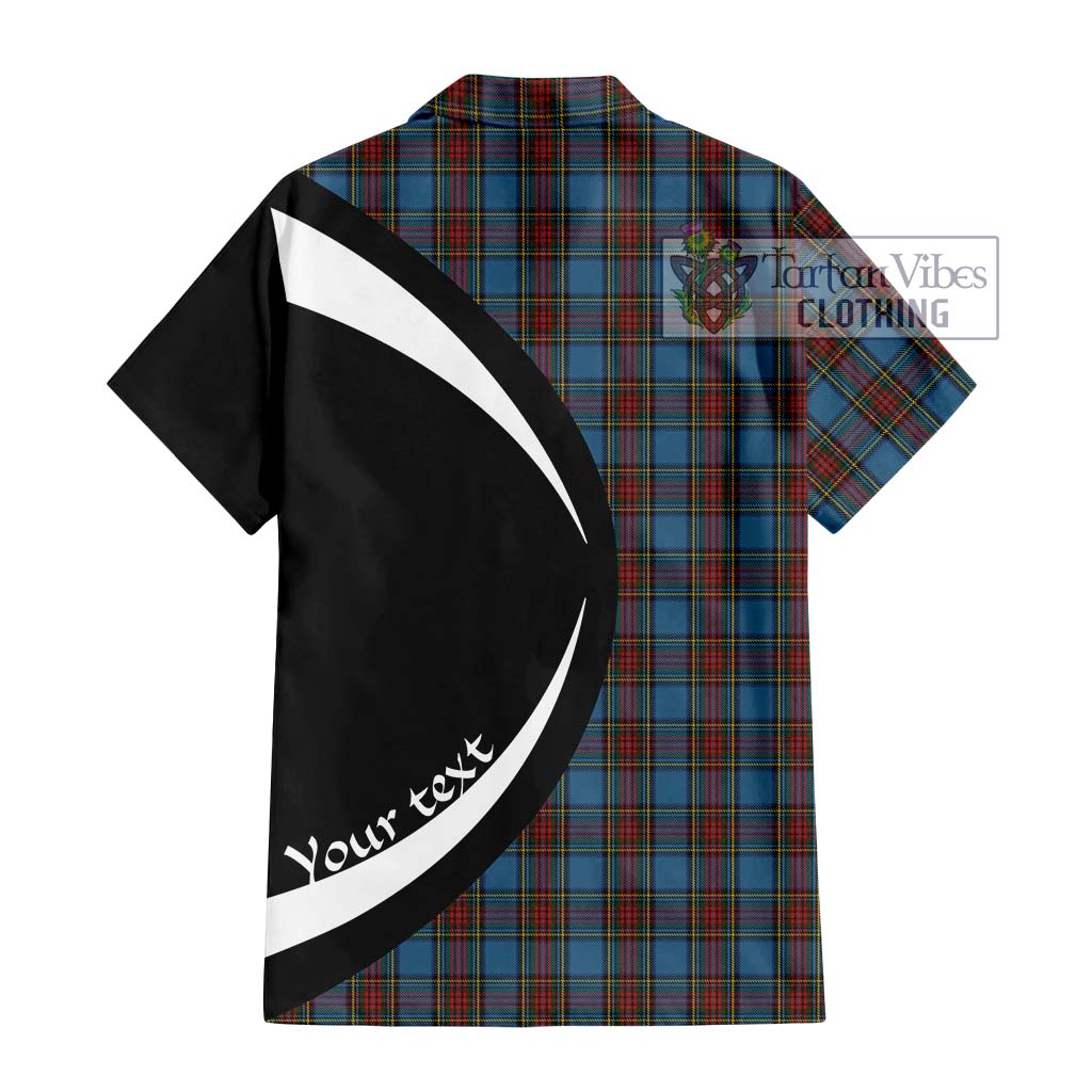 Stewart Royal Blue Tartan Short Sleeve Button Up with Family Crest Circle Style - Tartan Vibes Clothing