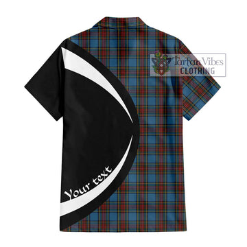 Stewart Royal Blue Tartan Short Sleeve Button Up with Family Crest Circle Style