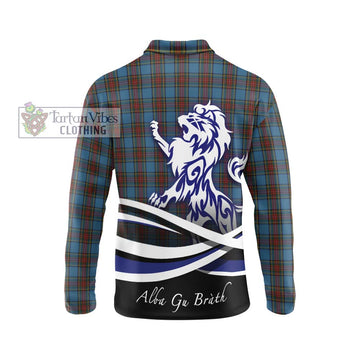 Stewart Royal Blue Tartan Long Sleeve Polo Shirt with Alba Gu Brath Regal Lion Emblem