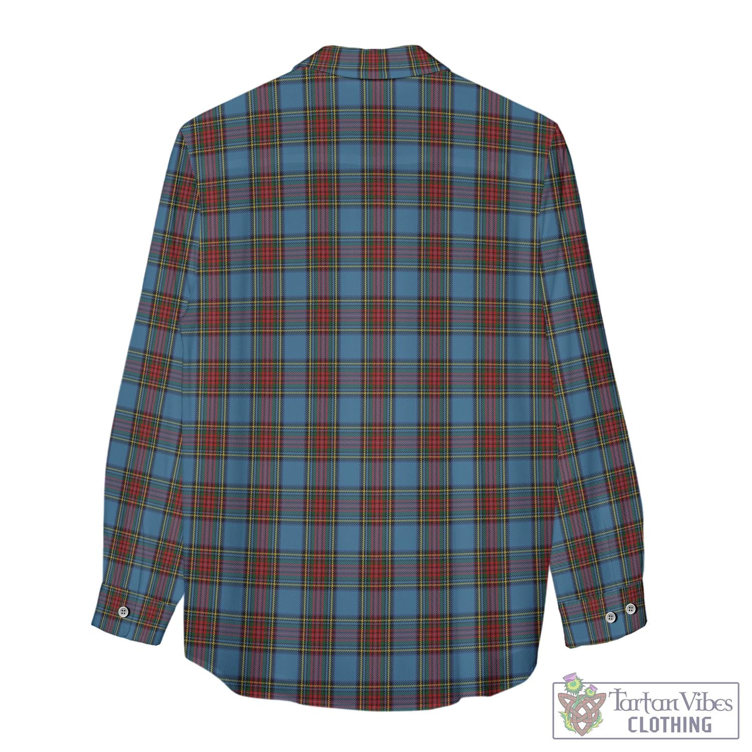 Tartan Vibes Clothing Stewart Royal Blue Tartan Womens Casual Shirt with Family Crest