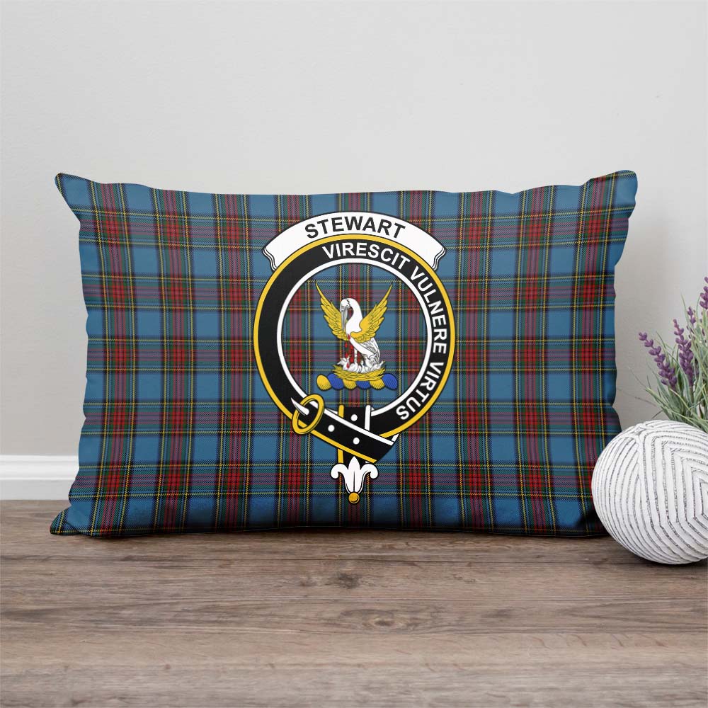 Stewart Royal Blue Tartan Pillow Cover with Family Crest Rectangle Pillow Cover - Tartanvibesclothing