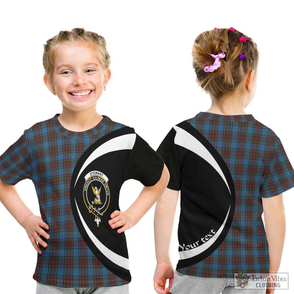 Stewart Royal Blue Tartan Kid T-Shirt with Family Crest Circle Style - Tartan Vibes Clothing