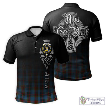 Stewart Royal Blue Tartan Polo Shirt Featuring Alba Gu Brath Family Crest Celtic Inspired