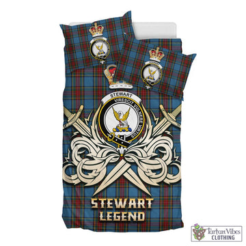 Stewart Royal Blue Tartan Bedding Set with Clan Crest and the Golden Sword of Courageous Legacy