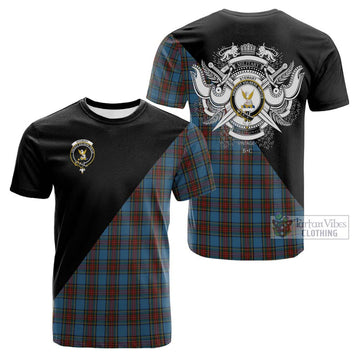 Stewart Royal Blue Tartan Cotton T-shirt with Family Crest and Military Logo Style