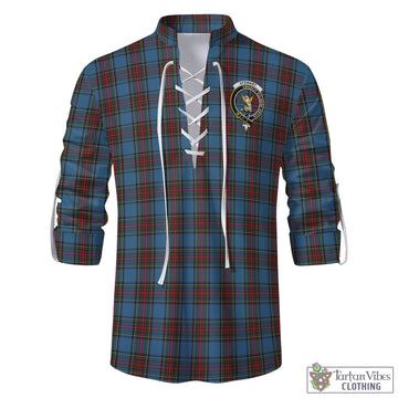 Stewart Royal Blue Tartan Men's Scottish Traditional Jacobite Ghillie Kilt Shirt with Family Crest