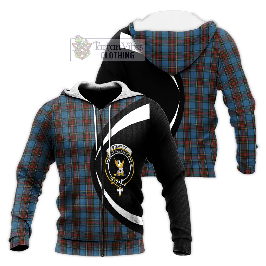 Stewart Royal Blue Tartan Knitted Hoodie with Family Crest Circle Style Unisex Knitted Zip Hoodie - Tartan Vibes Clothing