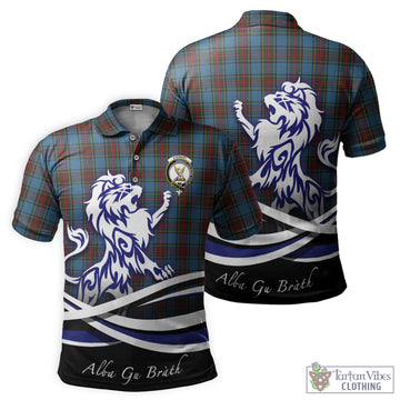 Stewart Royal Blue Tartan Polo Shirt with Alba Gu Brath Regal Lion Emblem