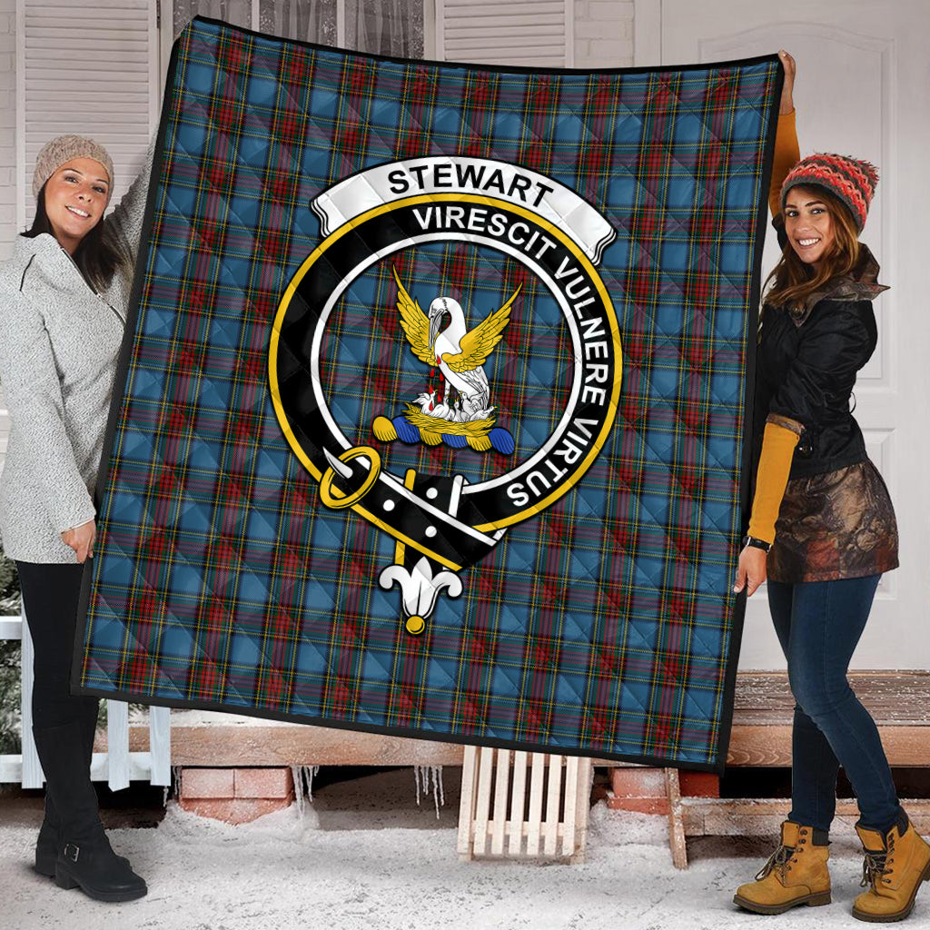 stewart-royal-blue-tartan-quilt-with-family-crest