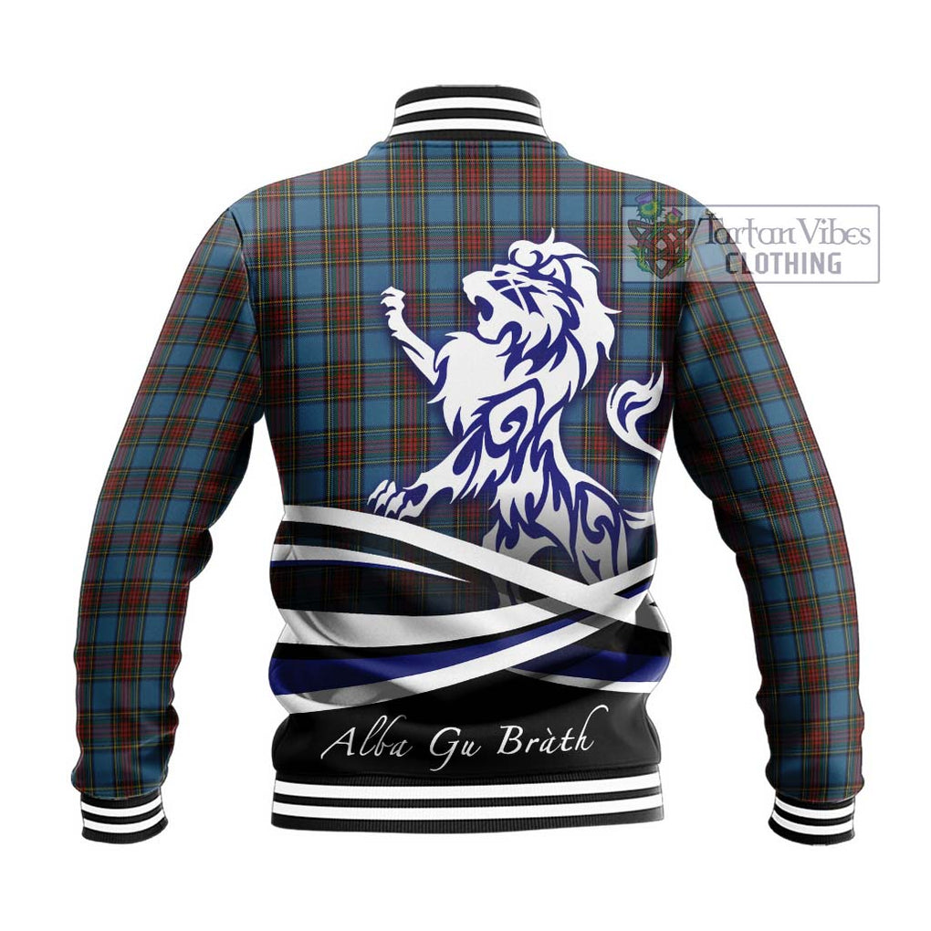 Stewart Royal Blue Tartan Baseball Jacket with Alba Gu Brath Regal Lion Emblem - Tartanvibesclothing Shop