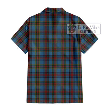 Stewart Royal Blue Tartan Short Sleeve Button Shirt with Family Crest DNA In Me Style