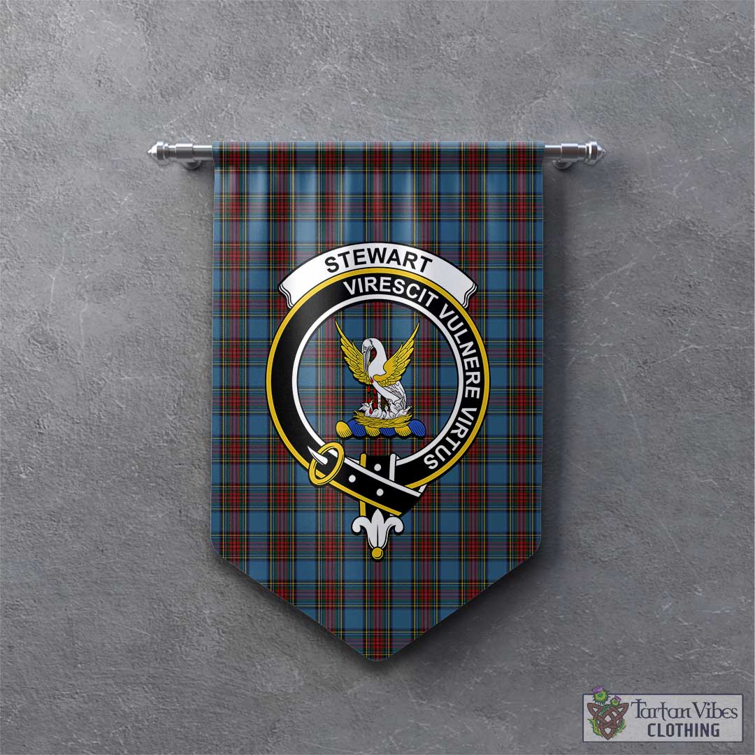 Tartan Vibes Clothing Stewart Royal Blue Tartan Gonfalon, Tartan Banner with Family Crest