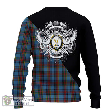 Stewart Royal Blue Tartan Ugly Sweater with Family Crest and Military Logo Style