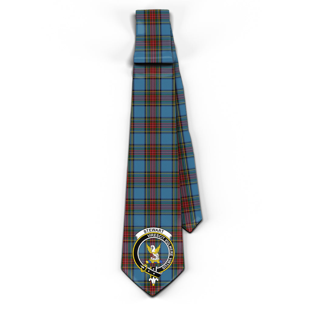 Stewart Royal Blue Tartan Classic Necktie with Family Crest - Tartan Vibes Clothing