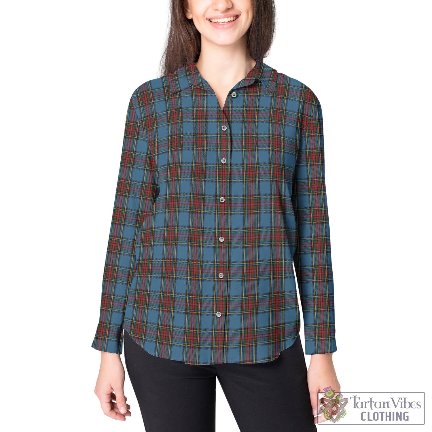 Stewart Royal Blue Tartan Womens Casual Shirt