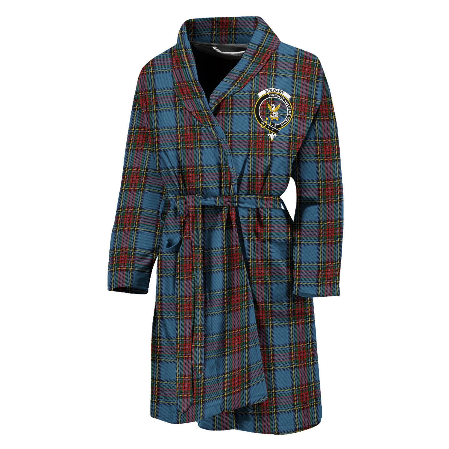 Stewart Royal Blue Tartan Bathrobe with Family Crest Unisex M - Tartan Vibes Clothing