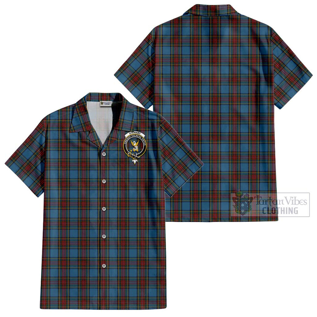 Stewart Royal Blue Tartan Cotton Hawaiian Shirt with Family Crest Kid - Tartan Vibes Clothing