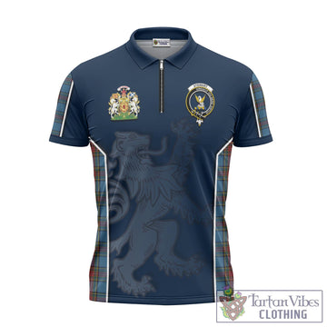 Stewart Royal Blue Tartan Zipper Polo Shirt with Family Crest and Lion Rampant Vibes Sport Style