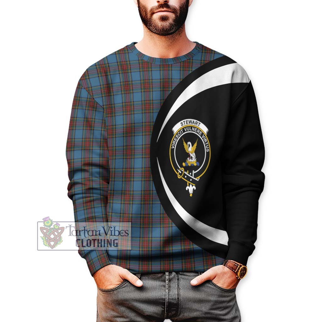 Stewart Royal Blue Tartan Sweatshirt with Family Crest Circle Style - Tartan Vibes Clothing