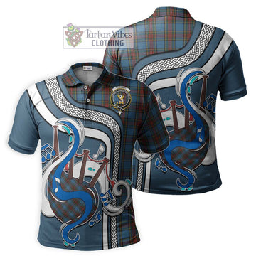 Stewart Royal Blue Tartan Polo Shirt with Epic Bagpipe Style