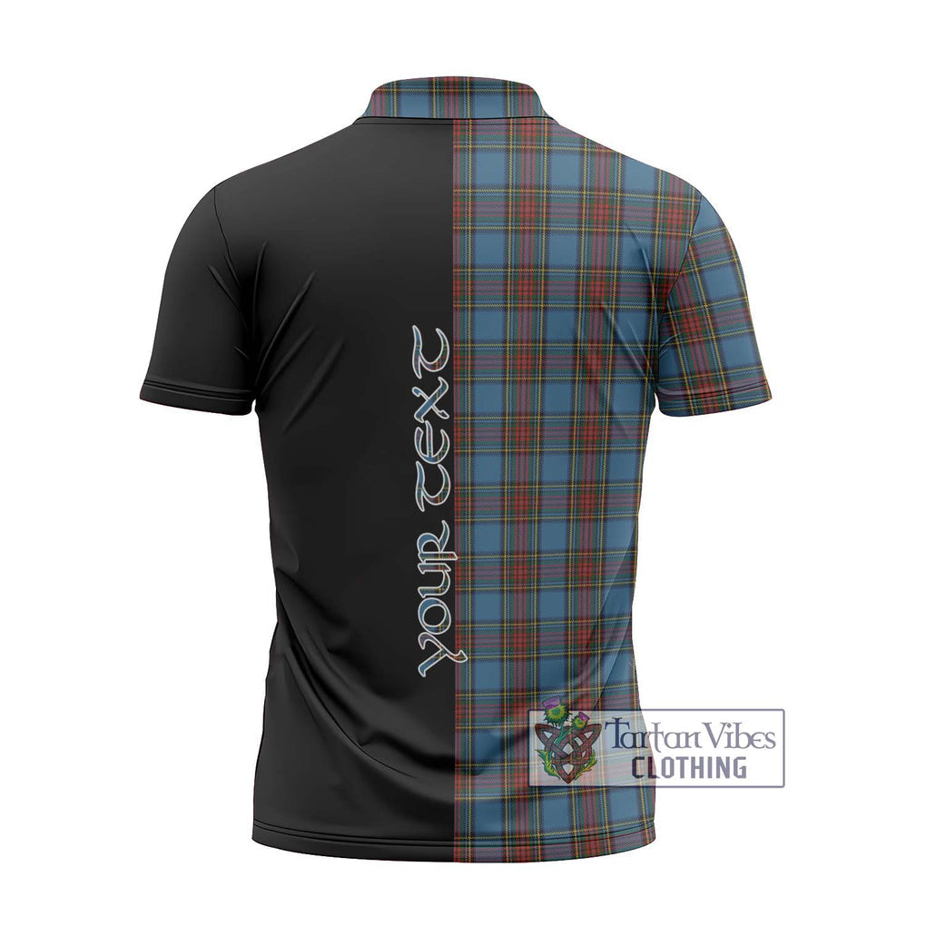 Stewart Royal Blue Tartan Zipper Polo Shirt with Family Crest and Half Of Me Style - Tartanvibesclothing Shop