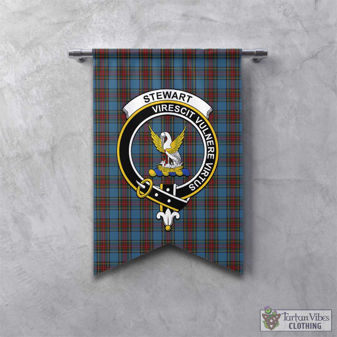 Tartan Vibes Clothing Stewart Royal Blue Tartan Gonfalon, Tartan Banner with Family Crest