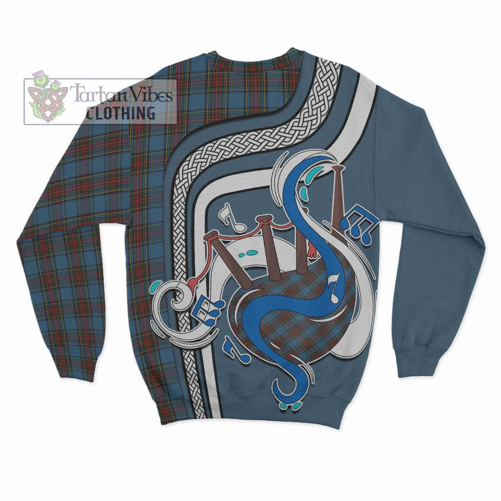 Tartan Vibes Clothing Stewart Royal Blue Tartan Sweatshirt with Epic Bagpipe Style