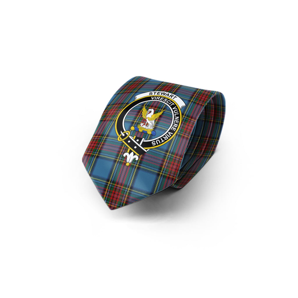 Stewart Royal Blue Tartan Classic Necktie with Family Crest - Tartan Vibes Clothing