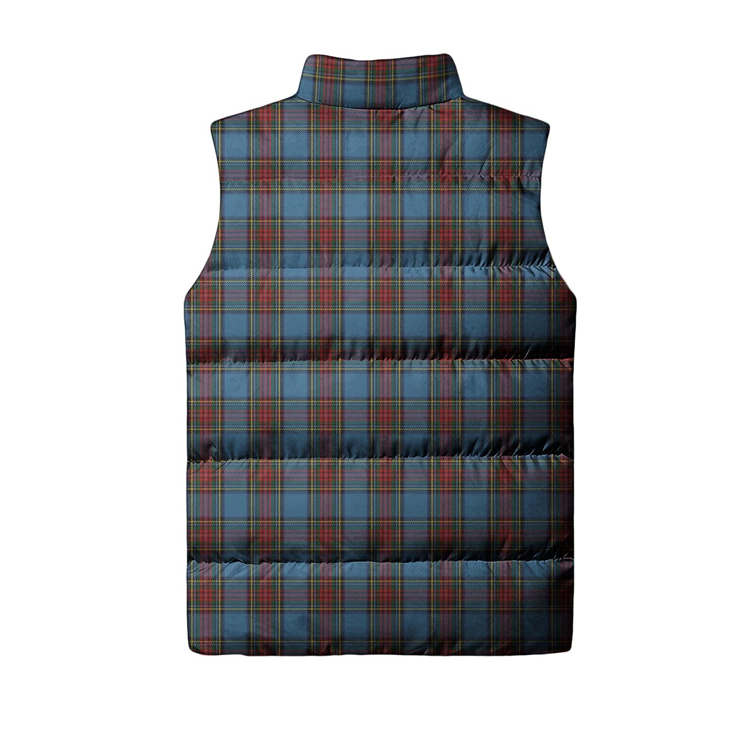 Stewart Royal Blue Tartan Sleeveless Puffer Jacket with Family Crest - Tartanvibesclothing