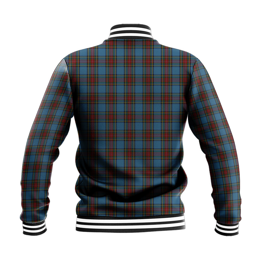 Stewart Royal Blue Tartan Baseball Jacket with Family Crest - Tartan Vibes Clothing