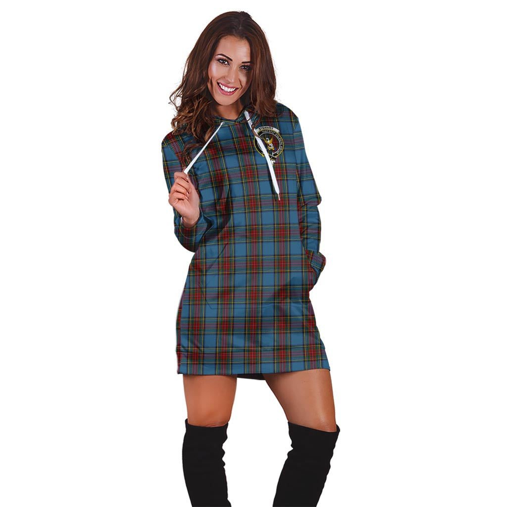 Stewart Royal Blue Tartan Hoodie Dress with Family Crest - Tartan Vibes Clothing