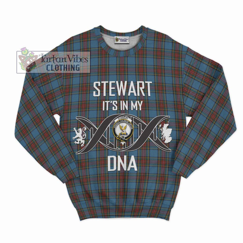 Stewart Royal Blue Tartan Sweatshirt with Family Crest DNA In Me Style - Tartanvibesclothing Shop