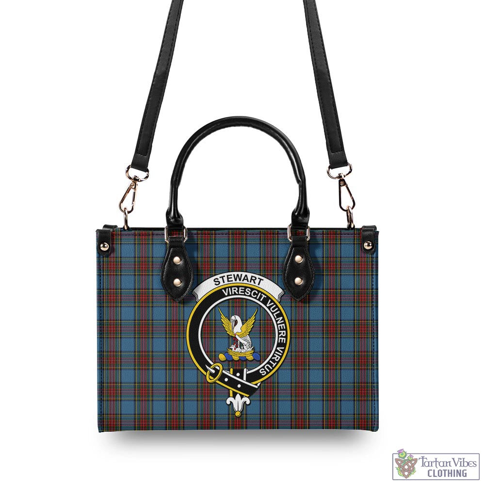 Tartan Vibes Clothing Stewart Royal Blue Tartan Luxury Leather Handbags with Family Crest