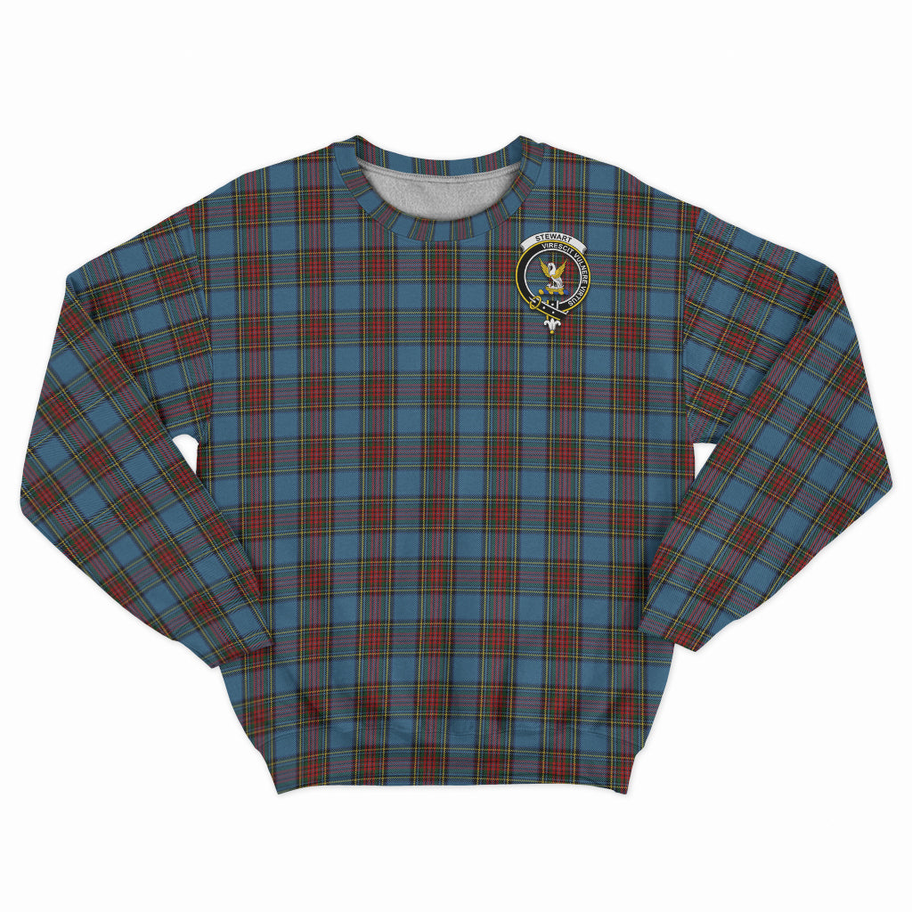 Stewart Royal Blue Tartan Sweatshirt with Family Crest - Tartan Vibes Clothing